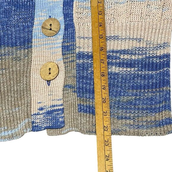 Orvis Cardigan Sweater‎ Women's L Wooden Buttons Cable Knit Patchwork Beachy - Picture 8 of 8